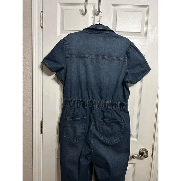 Celebrity Pink XXL Romper Jumper Denim Blue Jeans Dark Wash Western Button Up - Picture 8 of 14